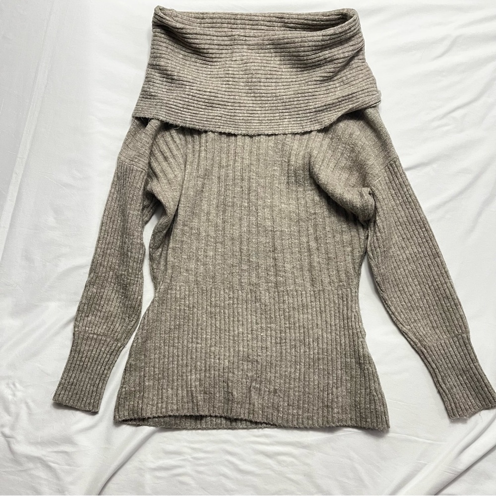 Le Château Off Shoulder Sweater Ribbed Knit Grey Marled Bardot P/S